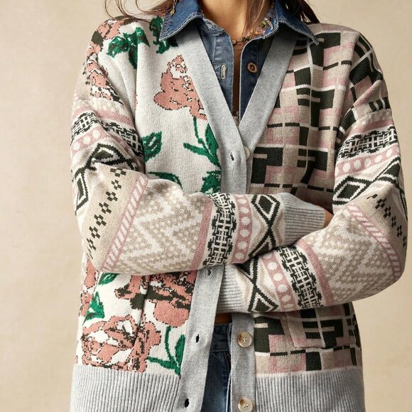 Multicolor Boho Casual Women's Floral Patchwork Cardigan - Picture 8 of 10